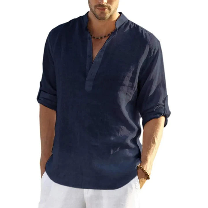 EvalonrealmTM Men's Cotton Linen Henley Shirt