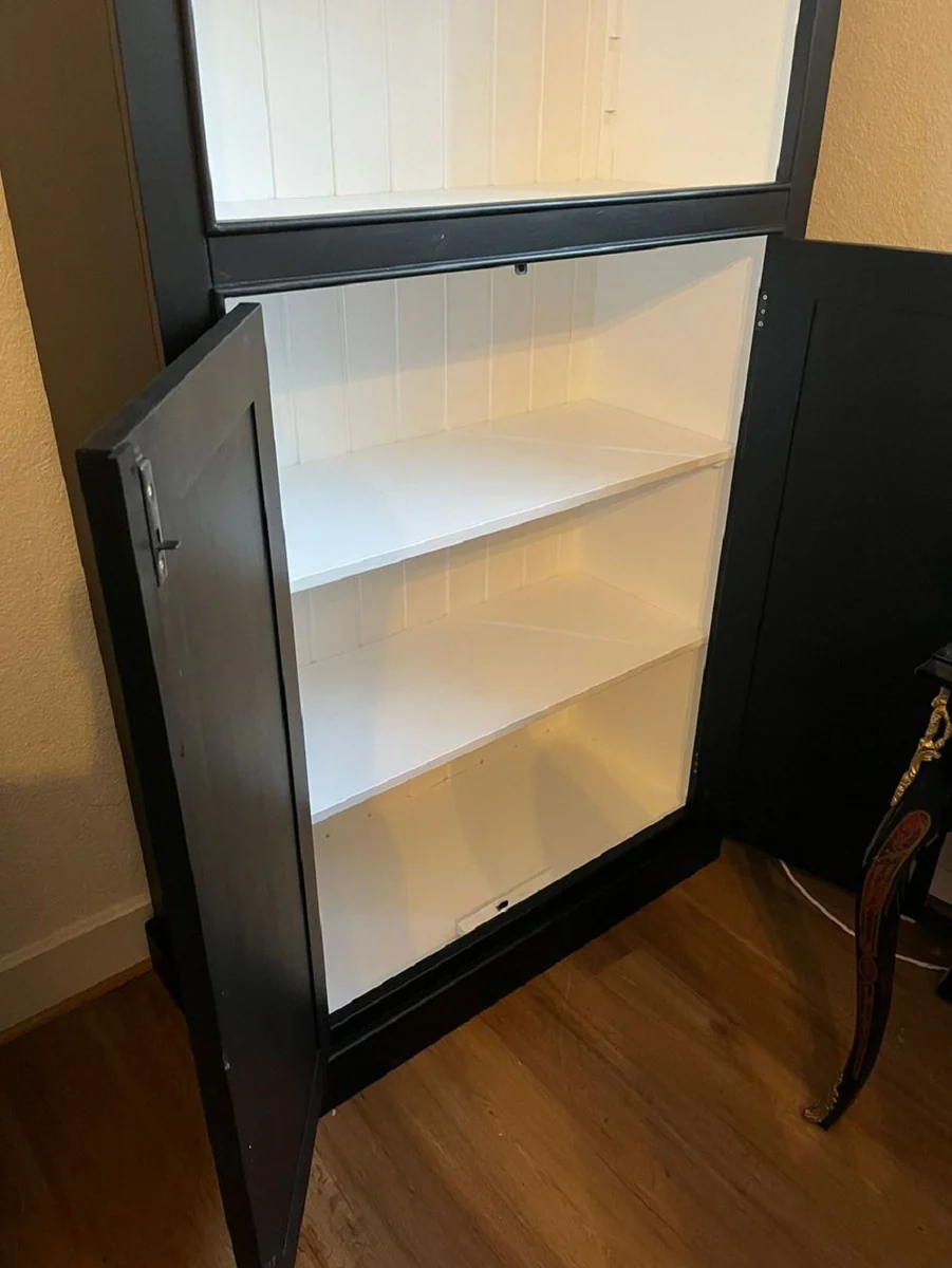 Casa Padrino armario de libros de estilo campestre con escalera negro / blanco A. 260 cm - Muebles de estilo campestre