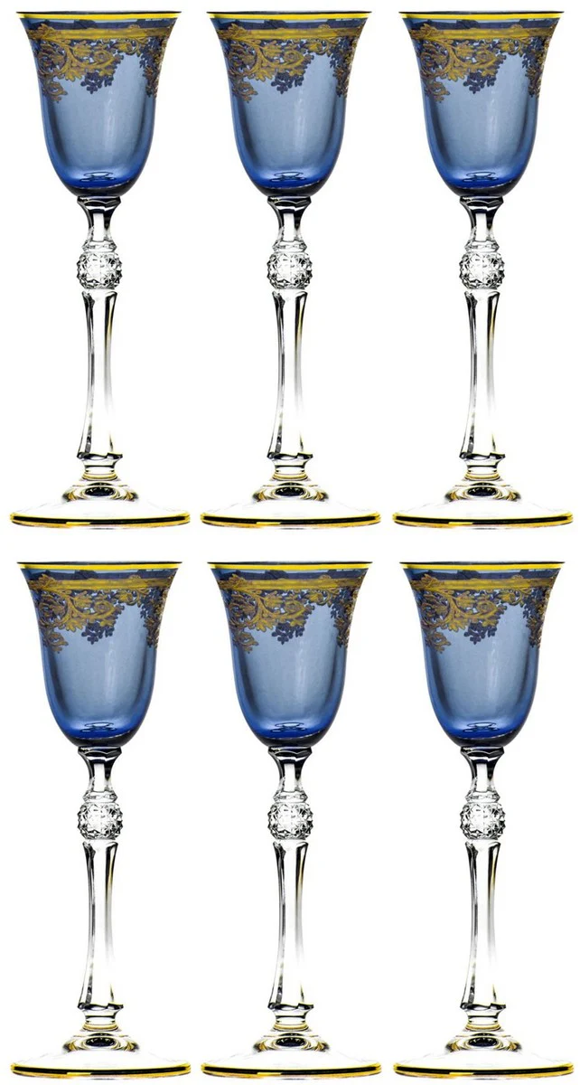 Casa Padrino conjunto de 6 vasos de licor barroco de lujo azul / oro ? 6,5 x A. 18,5 cm - Vasos de licor hechos a mano y pintados a mano - Accesorios para Hoteles y Restaurantes - Calidad de Lujo