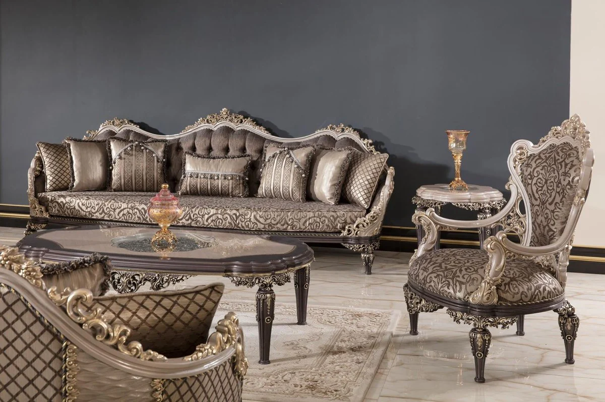 Casa Padrino mesa auxiliar barroco de lujo gris / marr¨®n / oro A. 60 cm - Muebles barrocos