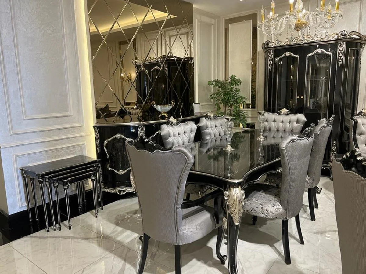 Casa Padrino vitrina barroco de lujo negro / plata - Magn¨ªfica vitrina de madera maciza con 2 puertas de vidrio - Muebles barrocos hechos a mano - Noble y Magn¨ªfico