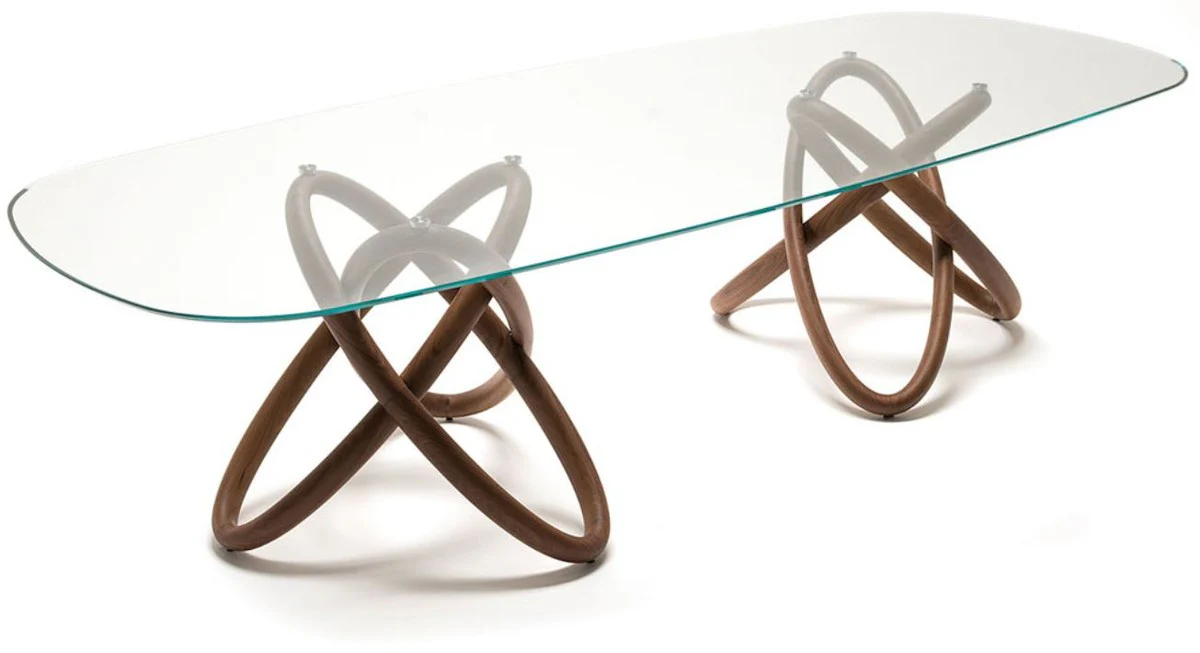 Casa Padrino mesa de comedor de dise?o marr¨®n 300 x 120 x A. 75 cm - Mesa de comedor ovalada moderna con tapa de vidrio - Muebles de comedor - Calidad de Lujo - Hecho en Italia