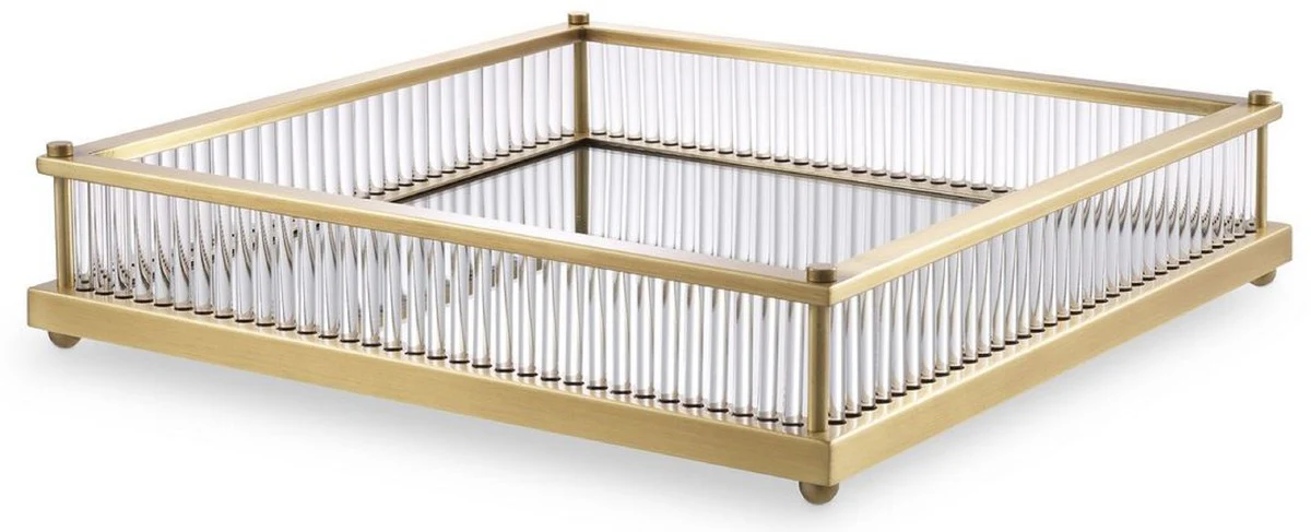 Casa Padrino bandeja de servicio de lujo lat¨®n antiguo 39,5 x 39,5 x A. 9 cm - Bandeja de acero inoxidable con espejo - Accesorios de gastronom¨ªa de lujo