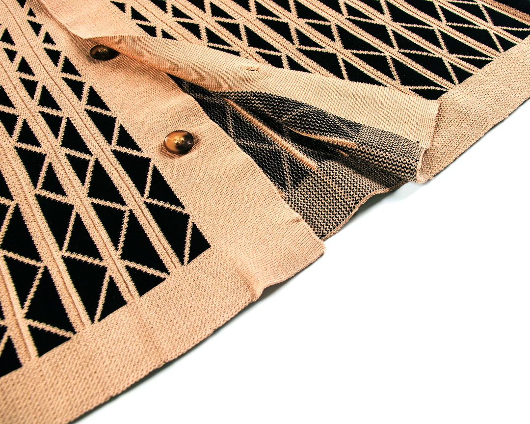 Cafe Criss-Cross Pattern Walking Suit Long Sleeve Set