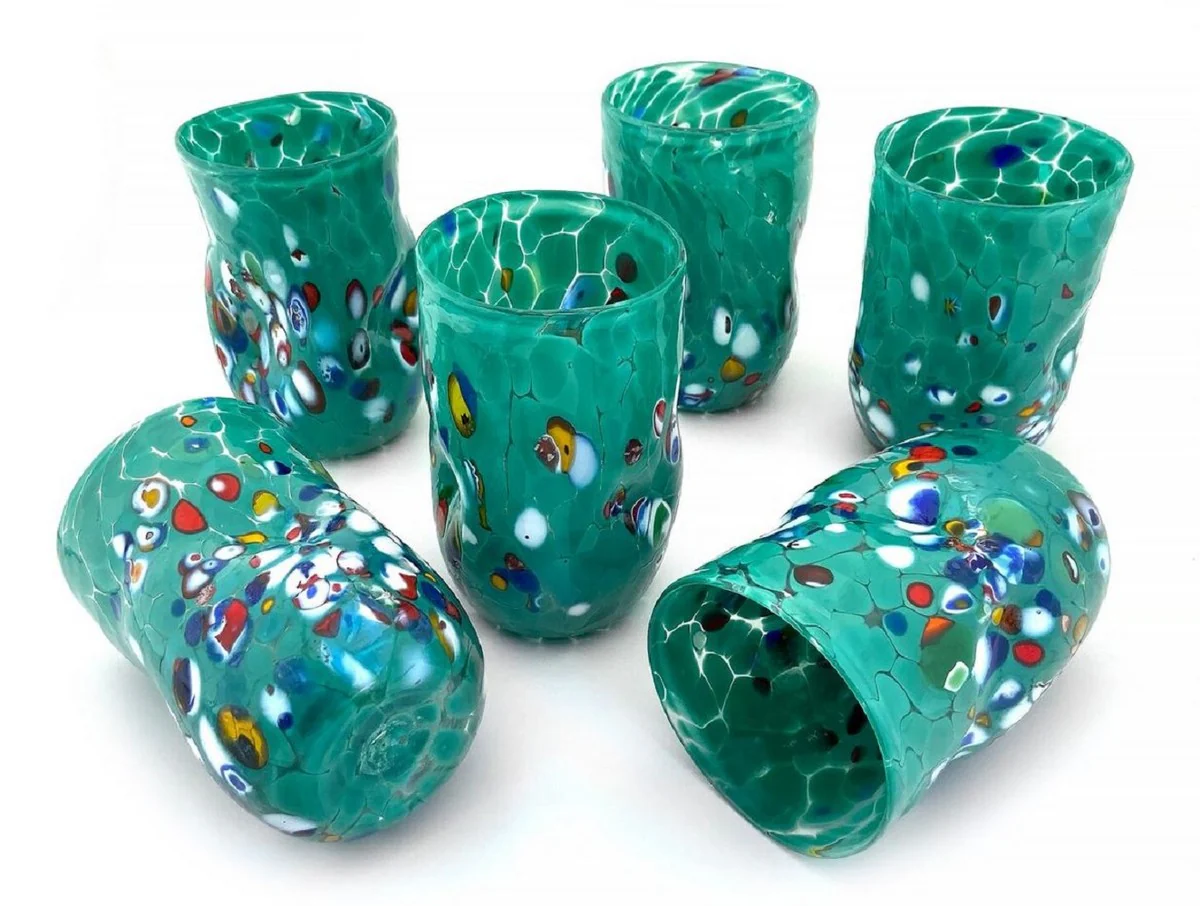 Casa Padrino conjunto de 6 vasos de agua de cristal de Murano de lujo verde ? 8 x A. 12 cm - Hecho en Italia