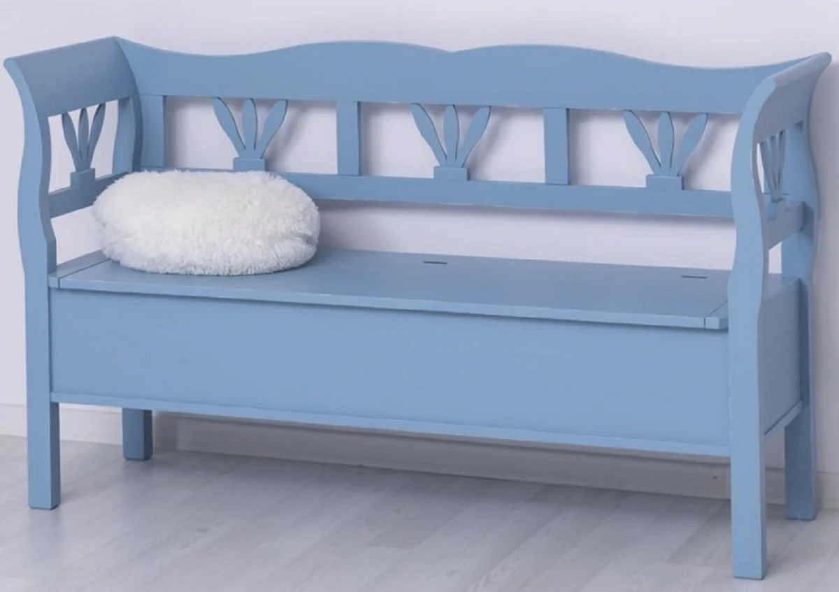 Casa Padrino banco de estilo campestre azul claro antiguo 163 x 48 x A. 92 cm - Banco de madera maciza con espacio de almacenamiento - Muebles de madera maciza - Muebles de estilo campestre