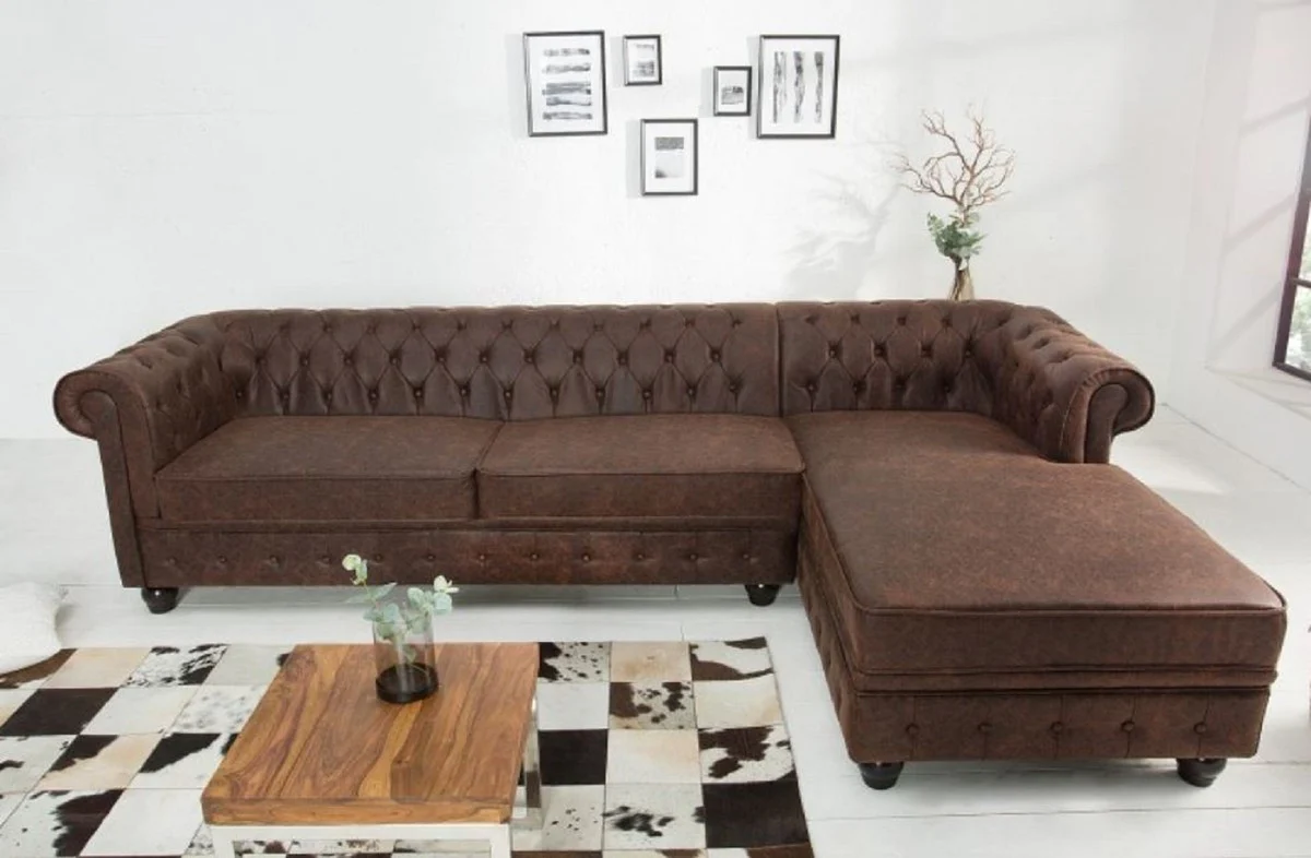 Casa Padrino sof¨¢ esquinero Chesterfield vintage marr¨®n 280 x 165 x A. 73 cm - Sof¨¢ de sal¨®n de cuero sint¨¦tico - Muebles Chesterfield