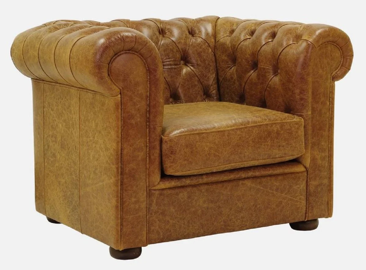 Casa Padrino sill¨®n de cuero Chesterfield de lujo marr¨®n vintage / marr¨®n oscuro 105 x 95 x A. 80 cm - Sill¨®n de cuero genuino - Muebles Chesterfield - Muebles cuero genuino - Muebles de lujo