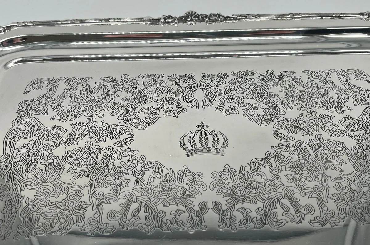 Pomp??s de Casa Padrino bandeja de servicio barroco de lujo corona plata 52 cm - dise?ada por Harald Gl??ckler