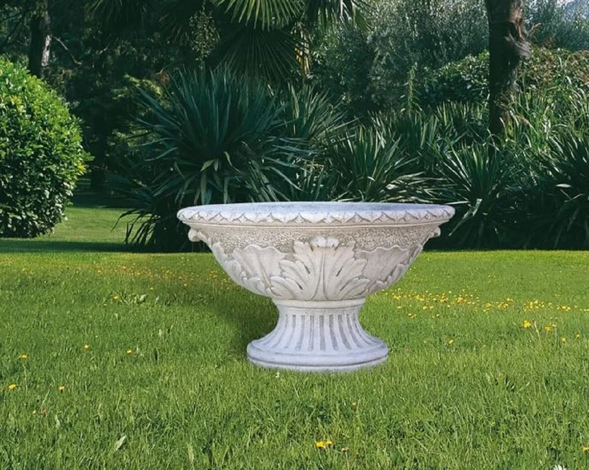 Casa Padrino maceta barroco de lujo gris ? 100 x A. 60 cm - Maceta redondo de estilo barroco hecho a mano con grava de m¨¢rmol de Carrara - Decoraci¨®n de jard¨ªn barroco - Hecho en Italia