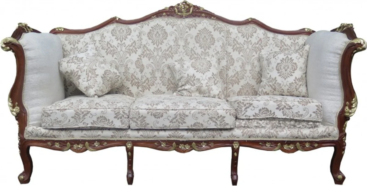 Casa Padrino Baroque 3-seater sofa cream / brown / gold Mod 2 - Furniture antique style - Limited Edition