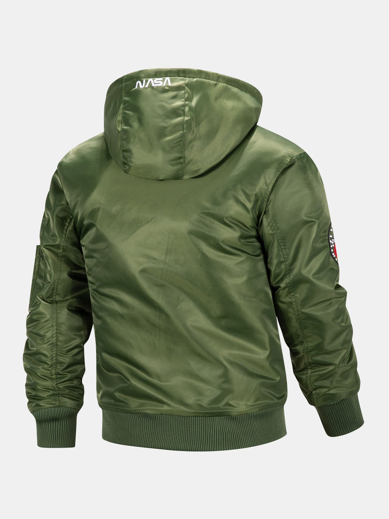 NASA Embroidery Quilted Lined Detachable Hooded Bomber Jacket