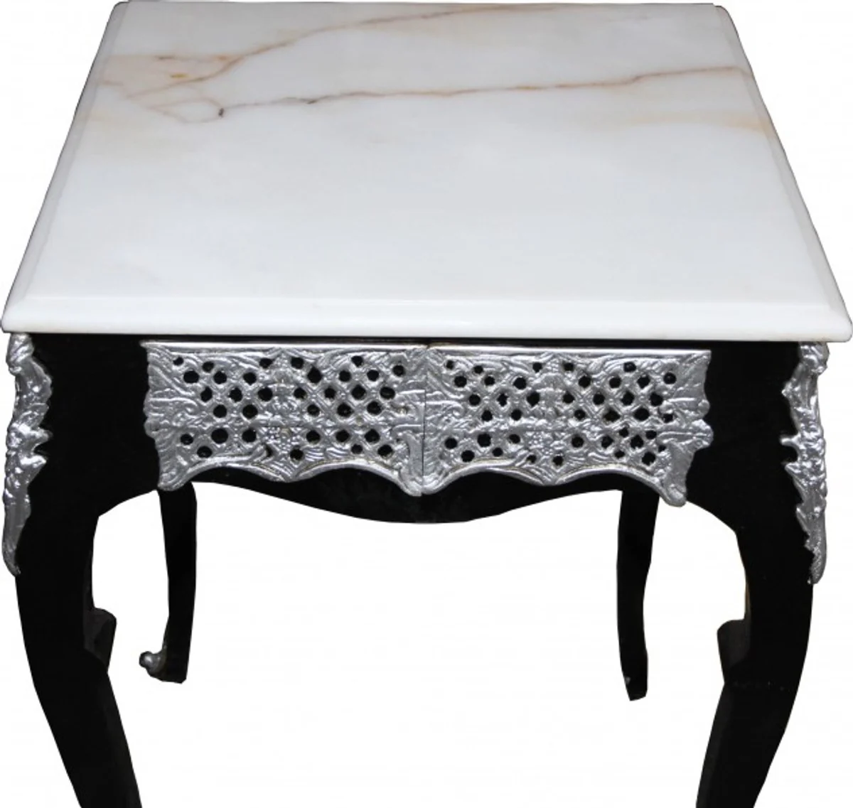 Casa Padrino Baroque side table with marble top height 80 cm, width 55 cm, Black / White / Silver - Antique style