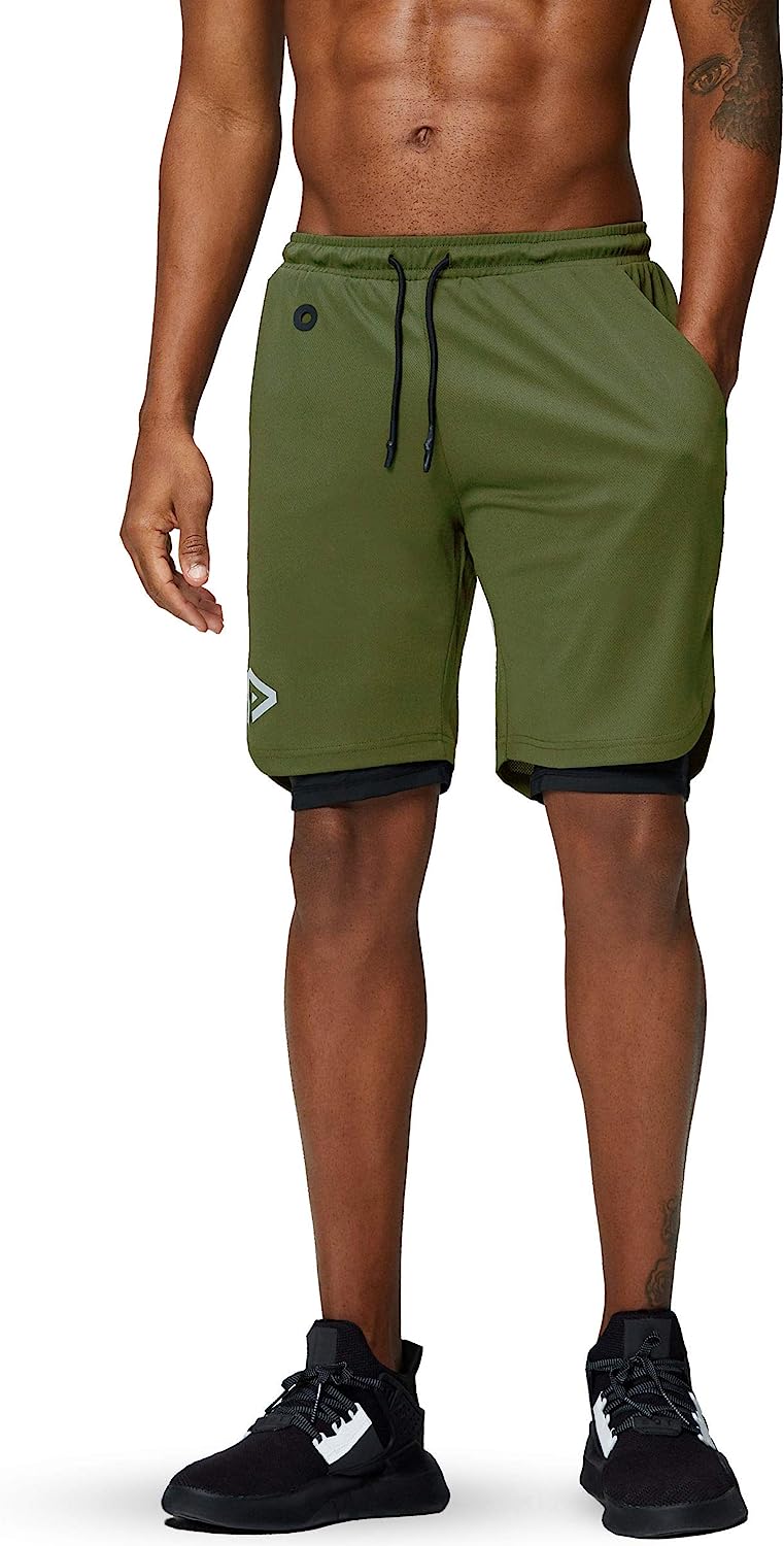 Men's 2 in 1 Running Shorts Gym Workout Quick Dry Mens Shorts with Phone Pocket