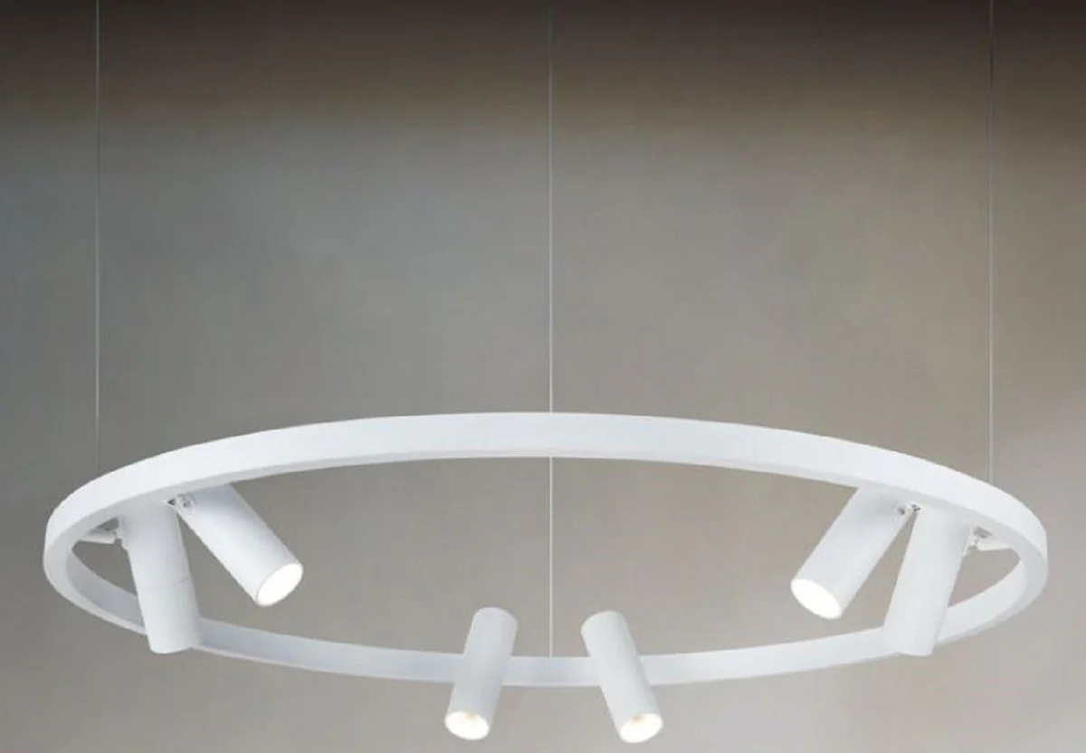 Casa Padrino lámpara colgante de lujo blanco Ø 90 cm - Lámpara Colgante Redonda con Focos LED Giratorios