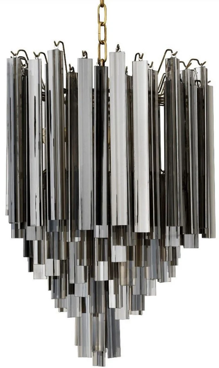 Casa Padrino Lámpara de Araña Art Deco de Lujo Gris / Latón Ø 42 x A. 61.5 cm - Lámpara de Araña de Hotel y Restaurante