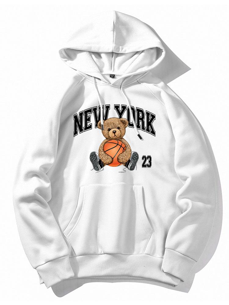 New York Basketball Bear Print Hoodie
