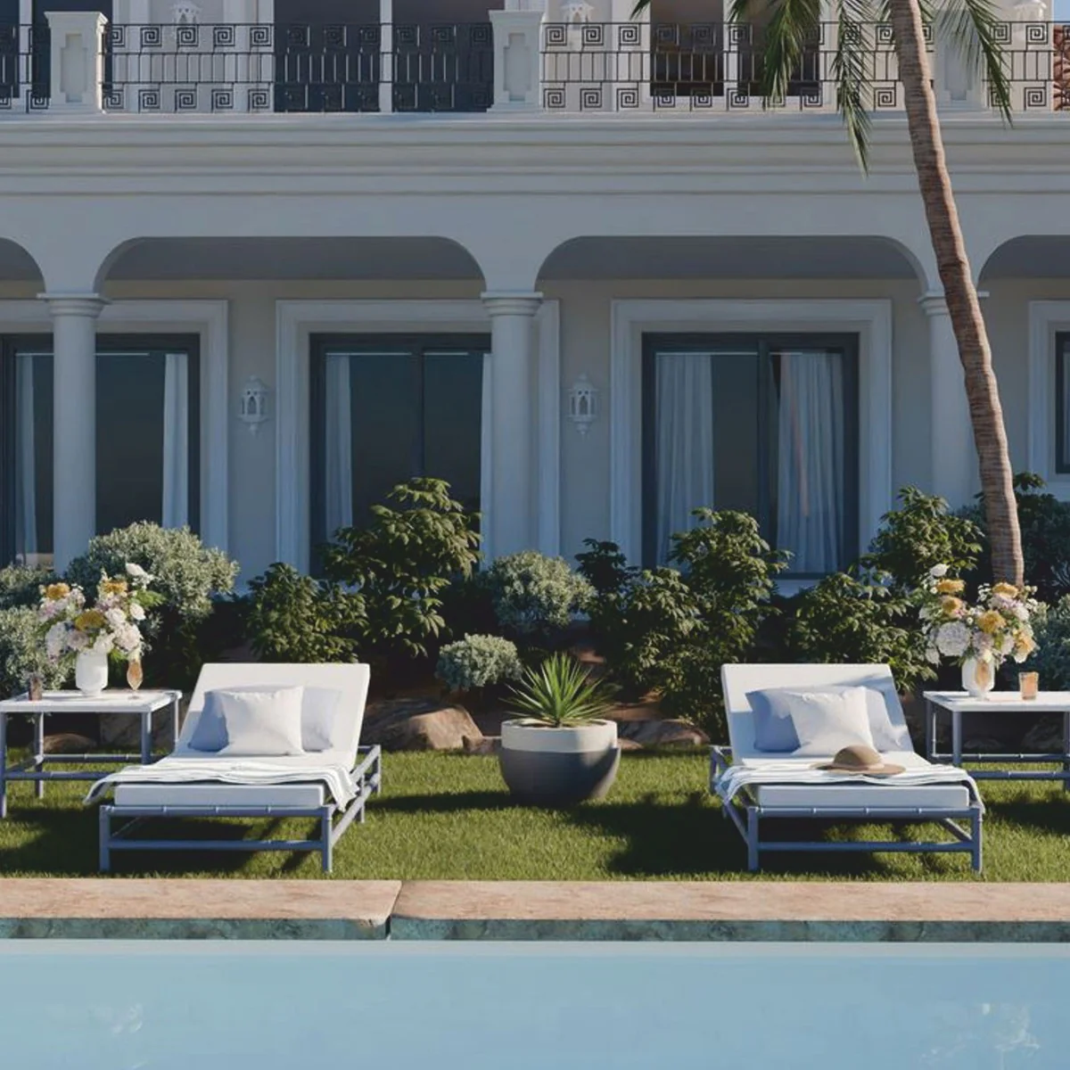 Casa Padrino Tumbona de Jard¨ªn de Lujo Gris / Blanco 210 cm - Muebles de Hotel y Jard¨ªn