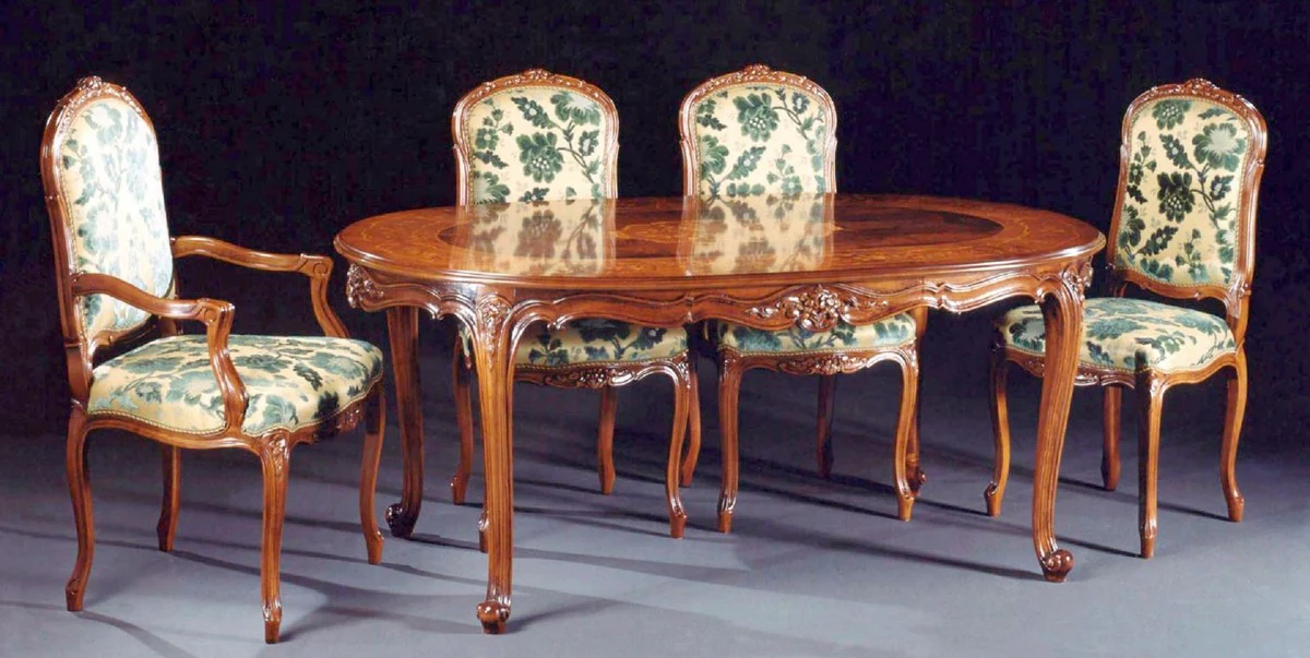 Casa Padrino conjunto de comedor barroco de lujo crema / verde / marr¨®n - 1 Mesa de Comedor Barroco y 6 Sillas de Comedor Barrocos - Muebles de comedor de lujo en estilo barroco - Hecho en Italia