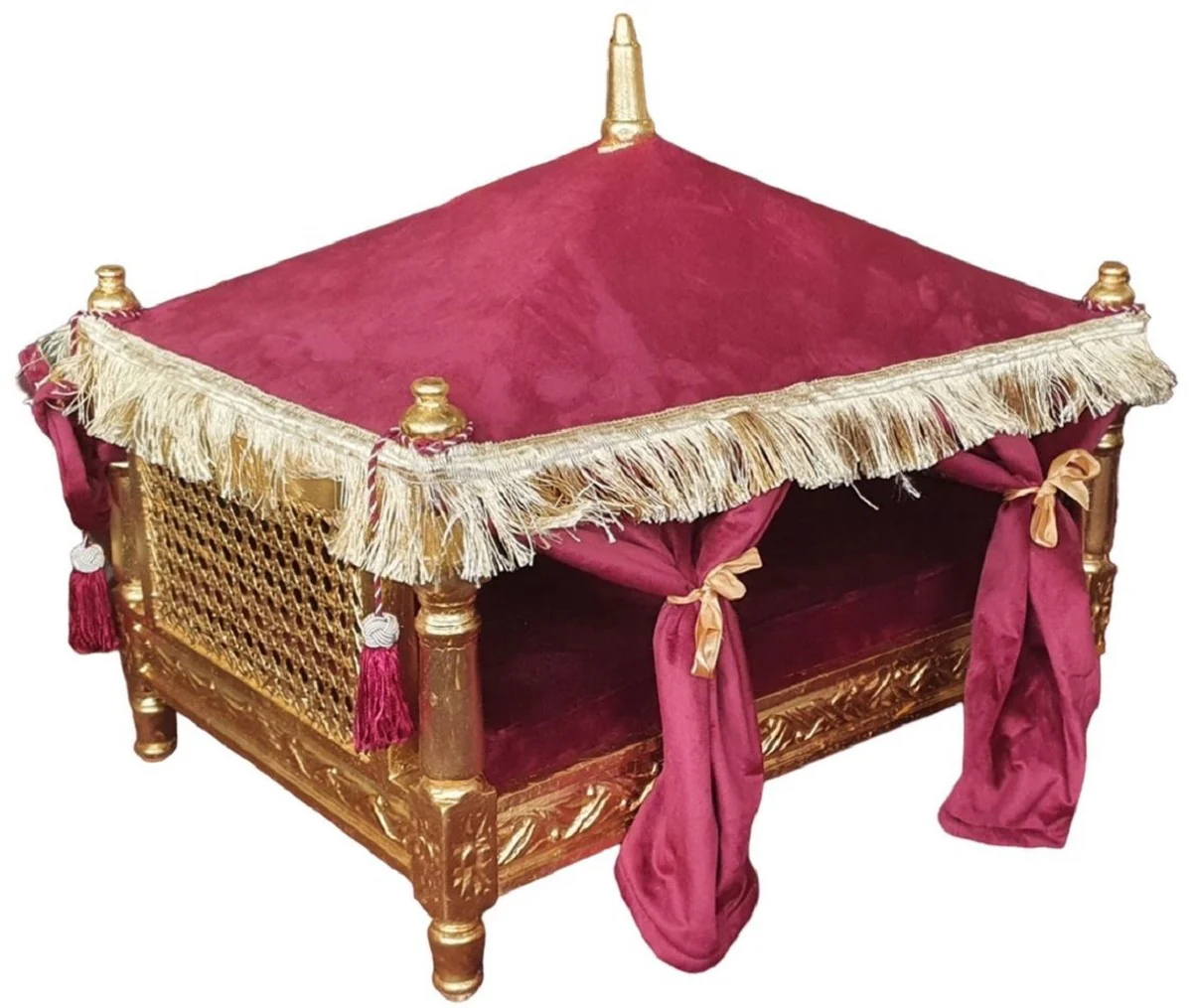 Casa Padrino cama de perro barroco rojo burdeos / oro - Cama de perro de estilo antiguo hecha a mano - Magníficos muebles para perros en estilo barroco - Muebles barrocos para mascotas
