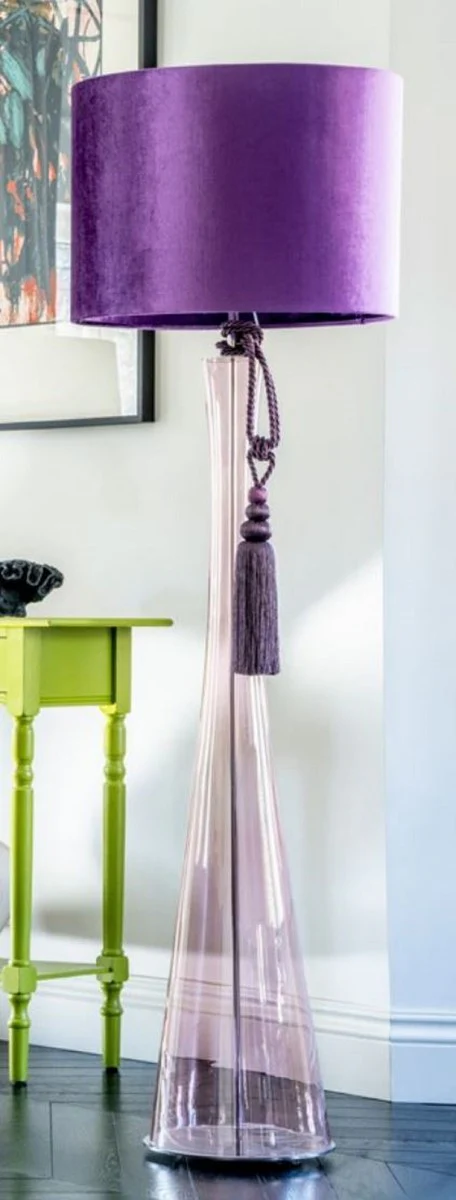 Casa Padrino lámpara de pie de lujo púrpura Ø 40 x A. 165 cm - Lámpara de pie redonda de vidrio con pantalla - Lámparas de pie de lujo - Lámparas de lujo - Interior de lujo