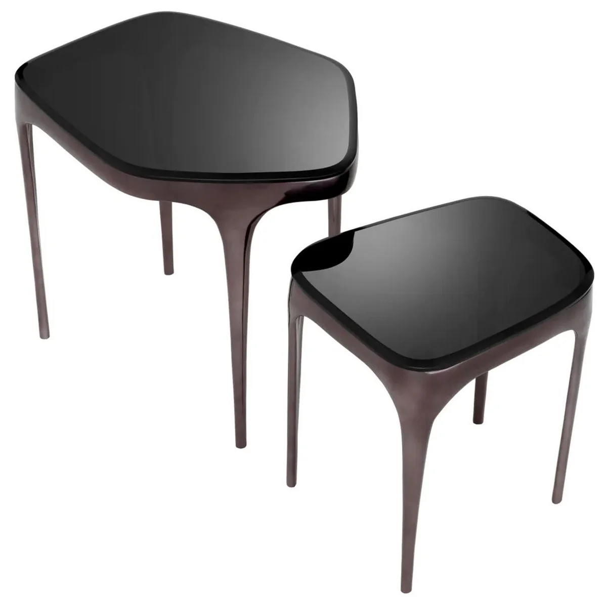 Casa Padrino conjunto de mesa auxiliar de lujo plata negro / negro - 2 Mesas de aluminio con tapa de vidrio - Muebles de hotel - Muebles de sal¨®n - Muebles de lujo - Interiores de lujo