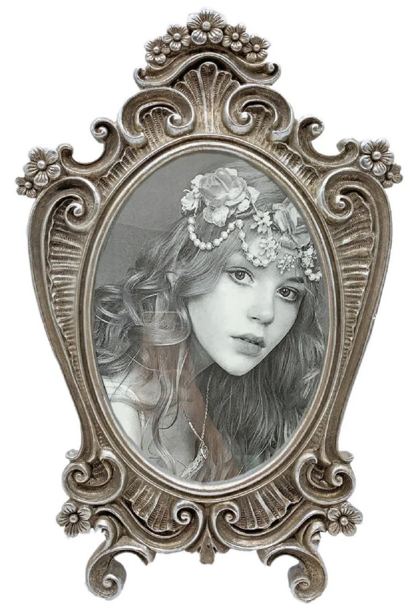 Casa Padrino marco de imagen barroco plata antiguo 13 x A. 18 cm - Marco de fotos estilo antiguo - Decoración de escritorio - Decoración salón - Accesorios decorativos barroco - Noble y Magnífico