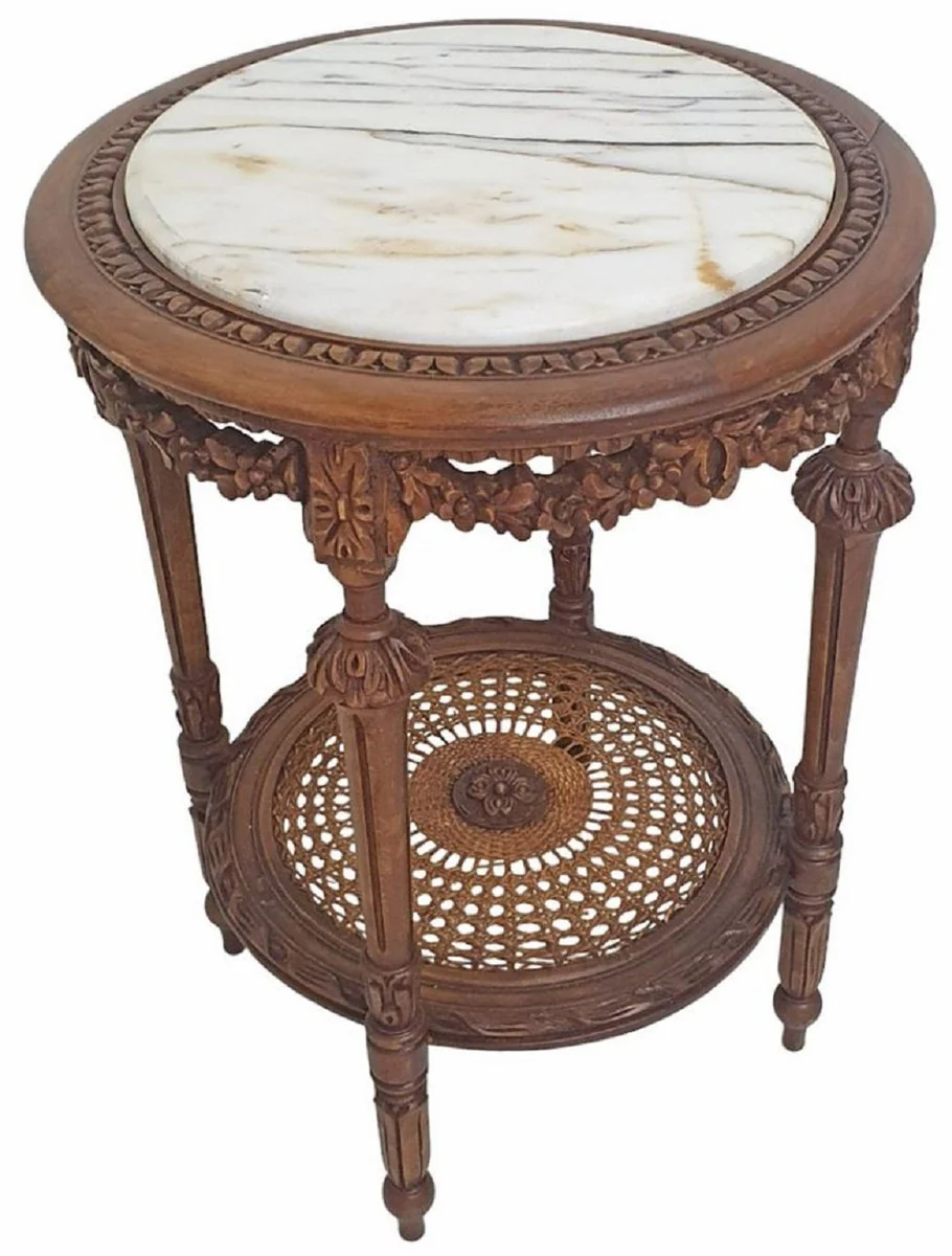 Casa Padrino mesa auxiliar barroco marr¨®n / blanco - Mesa redonda de madera maciza de estilo barroco con tapa de m¨¢rmol - Muebles de sal¨®n de estilo barroco - Muebles barrocos