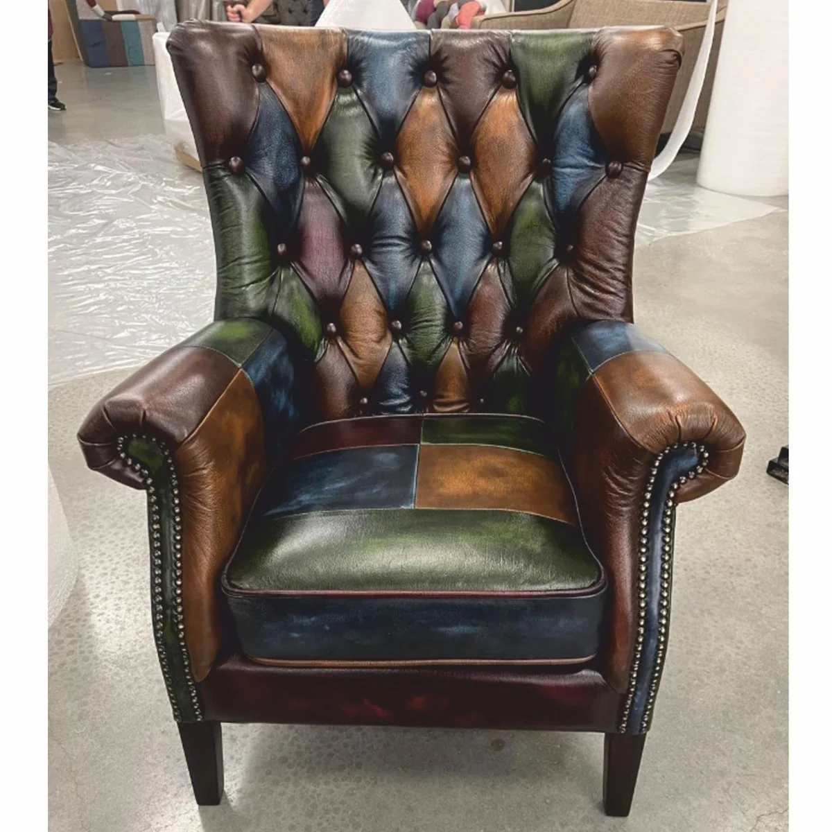 Casa Padrino sill¨®n Chesterfield de lujo con patchwork de cuero multicolor / marr¨®n oscuro - Muebles de cuero