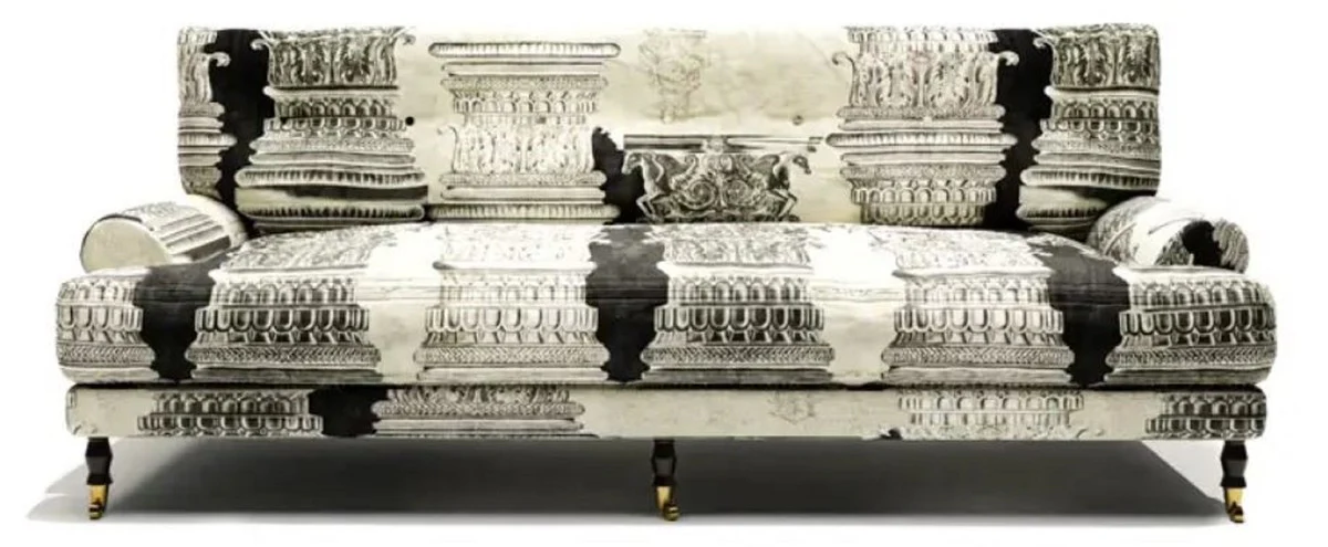 Casa Padrino sof¨¢ de terciopelo de lujo crema / blanco / negro / lat¨®n 200 x 100 x A. 87 cm - Sof¨¢ de sal¨®n - Sof¨¢ de hotel - Muebles de sal¨®n - Muebles de hotel - Muebles de lujo