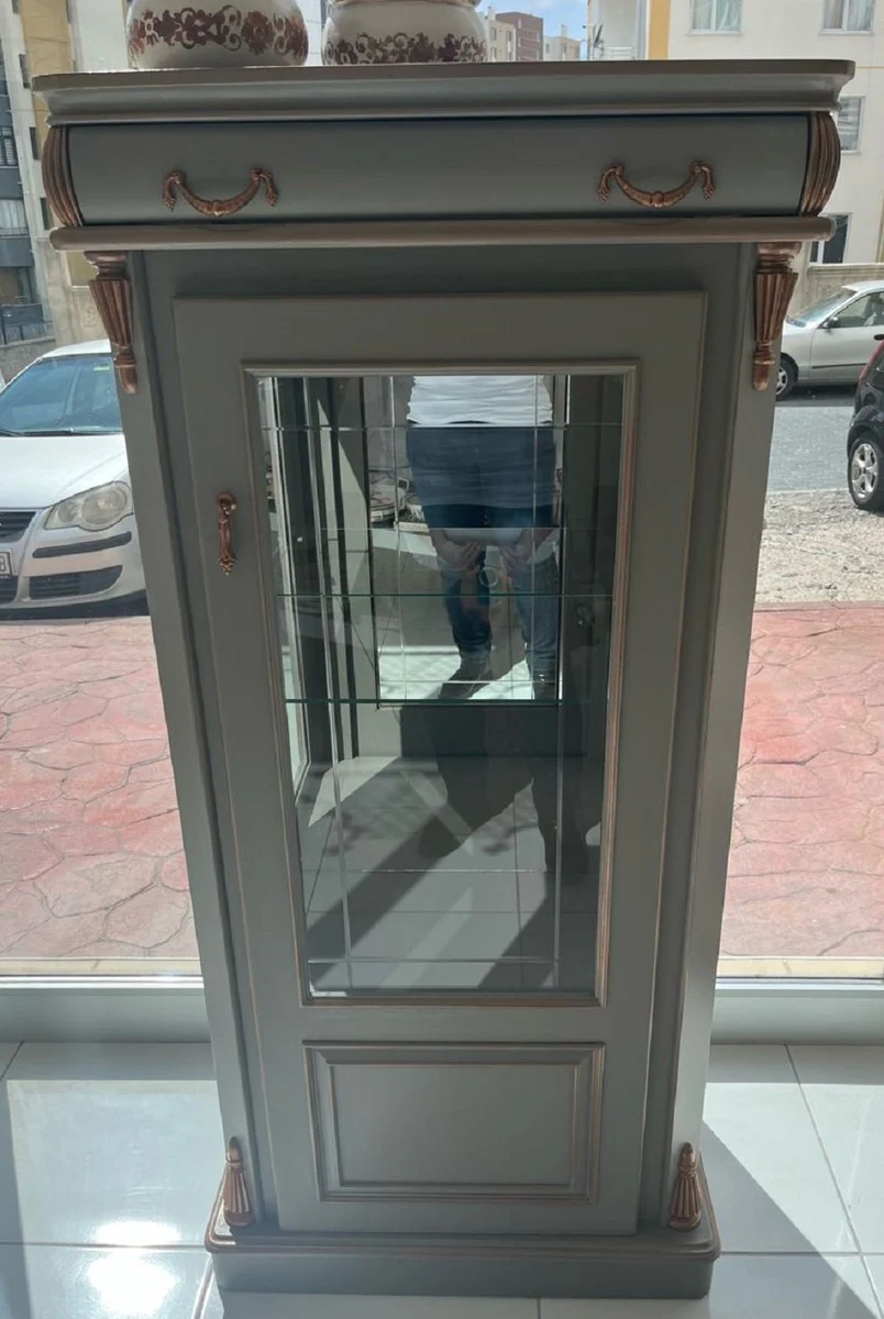 Casa Padrino vitrina barroco de lujo verde menta / cobre - Vitrina de estilo barroco con puerta de vidrio y caj¨®n - Muebles de lujo en estilo barroco - Muebles barrocos - Noble y Magn¨ªfico