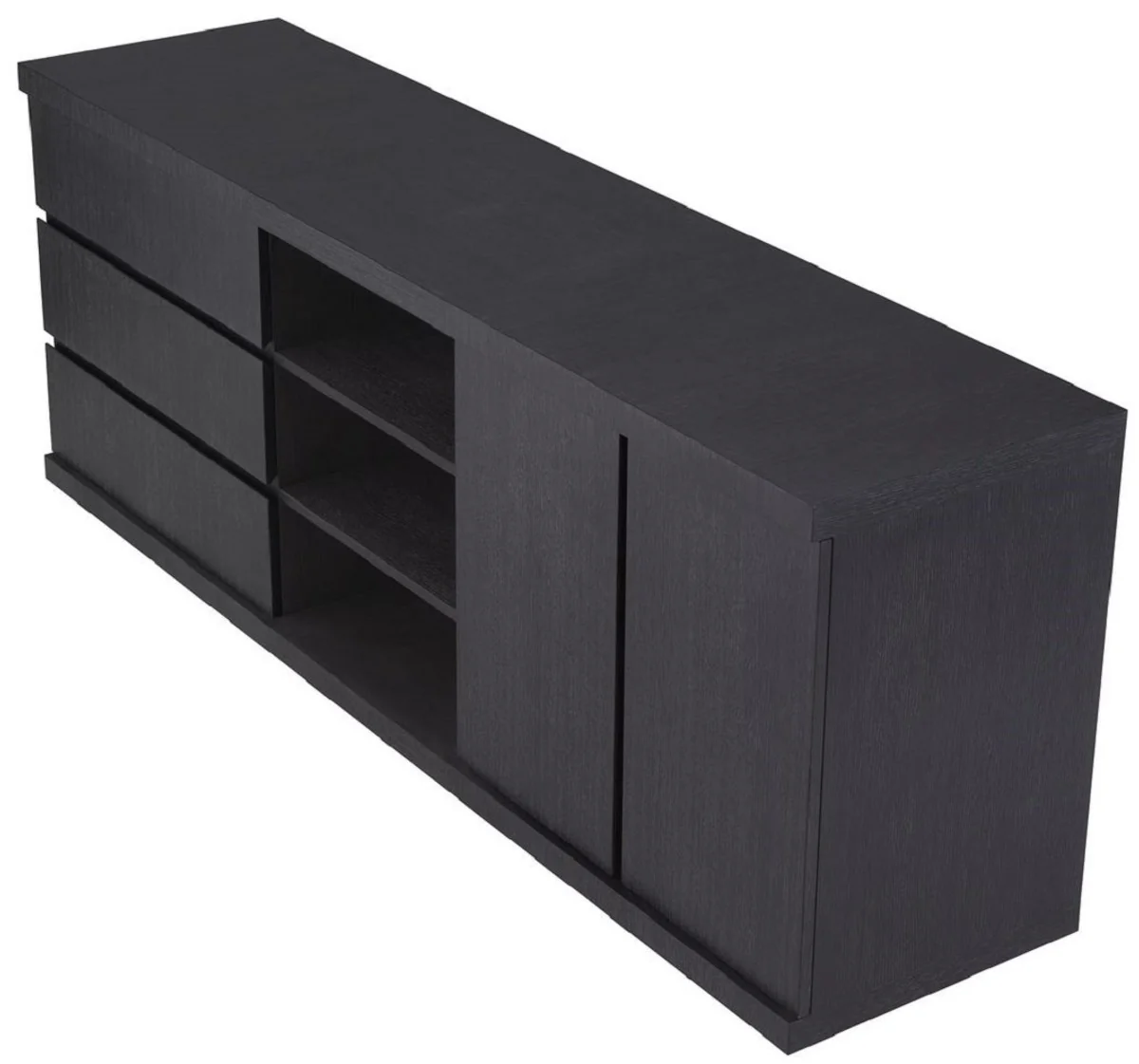 Casa Padrino Aparador de Lujo Negro Gris 220 x 52,5 x A. 85,5 cm - Mueble de Madera Maciza con 3 Cajones y 2 Puertas - Muebles de Salón y Hotel - Calidad de Lujo