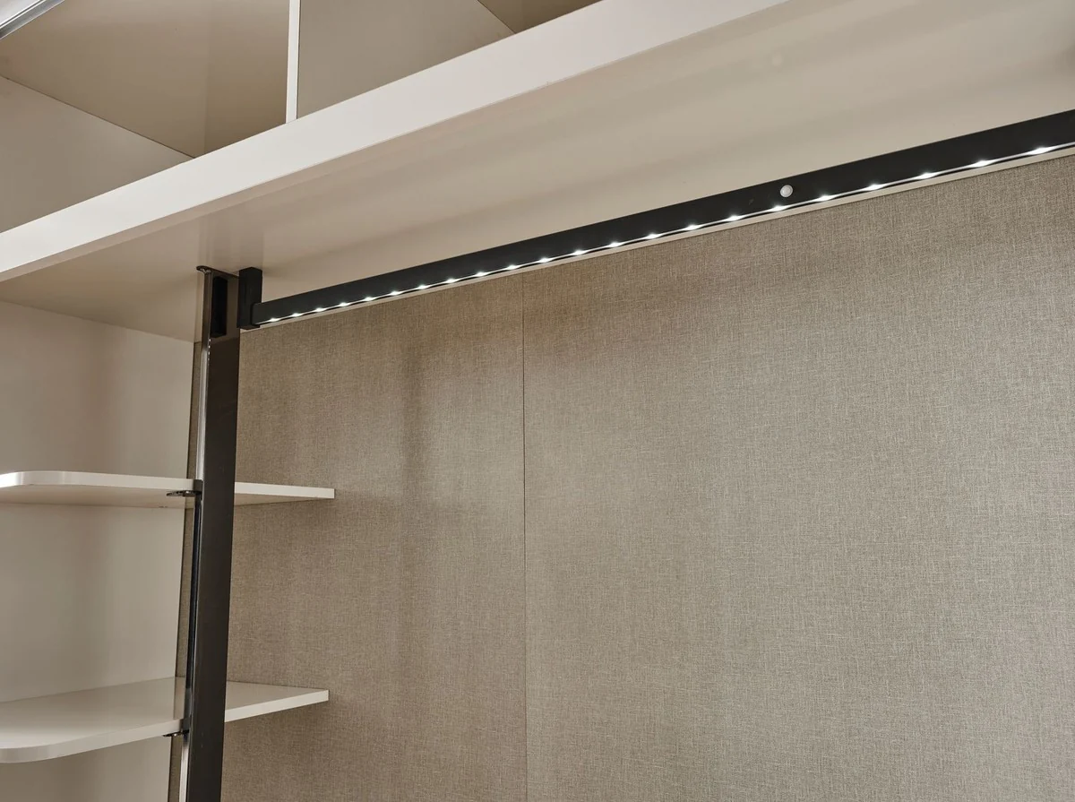 Casa Padrino armario de dormitorio Art Deco de lujo blanco / bronce 280 x 60 x A. 229 cm - Armario con espejo de 4 puertas - Muebles de dormitorio - Muebles Art Deco - Muebles de lujo