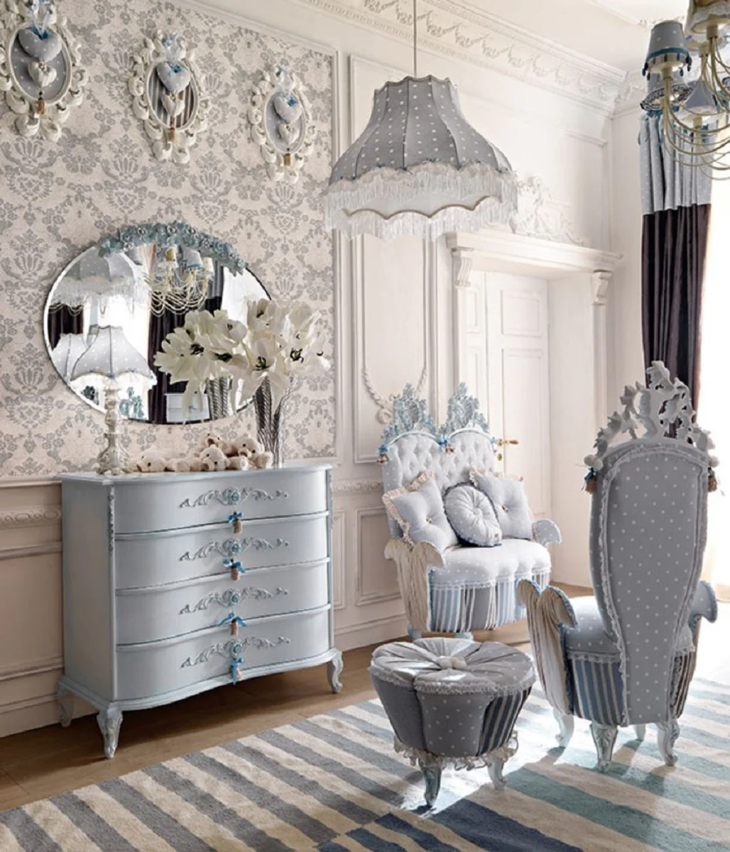 Casa Padrino sof¨¢ infantil barroco de lujo gris / multicolor / azul claro - Sof¨¢ de habitaci¨®n infantil barroco - Muebles de habitaci¨®n infantil barrocos - Calidad primera clase - Hecho en Italia