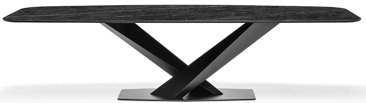 Casa Padrino mesa de comedor de lujo antracita / negro 200 x 100 x A. 76 cm - Mesa de cocina rectangular con encimera de m¨¢rmol y marco de acero inoxidable - Muebles de comedor de lujo