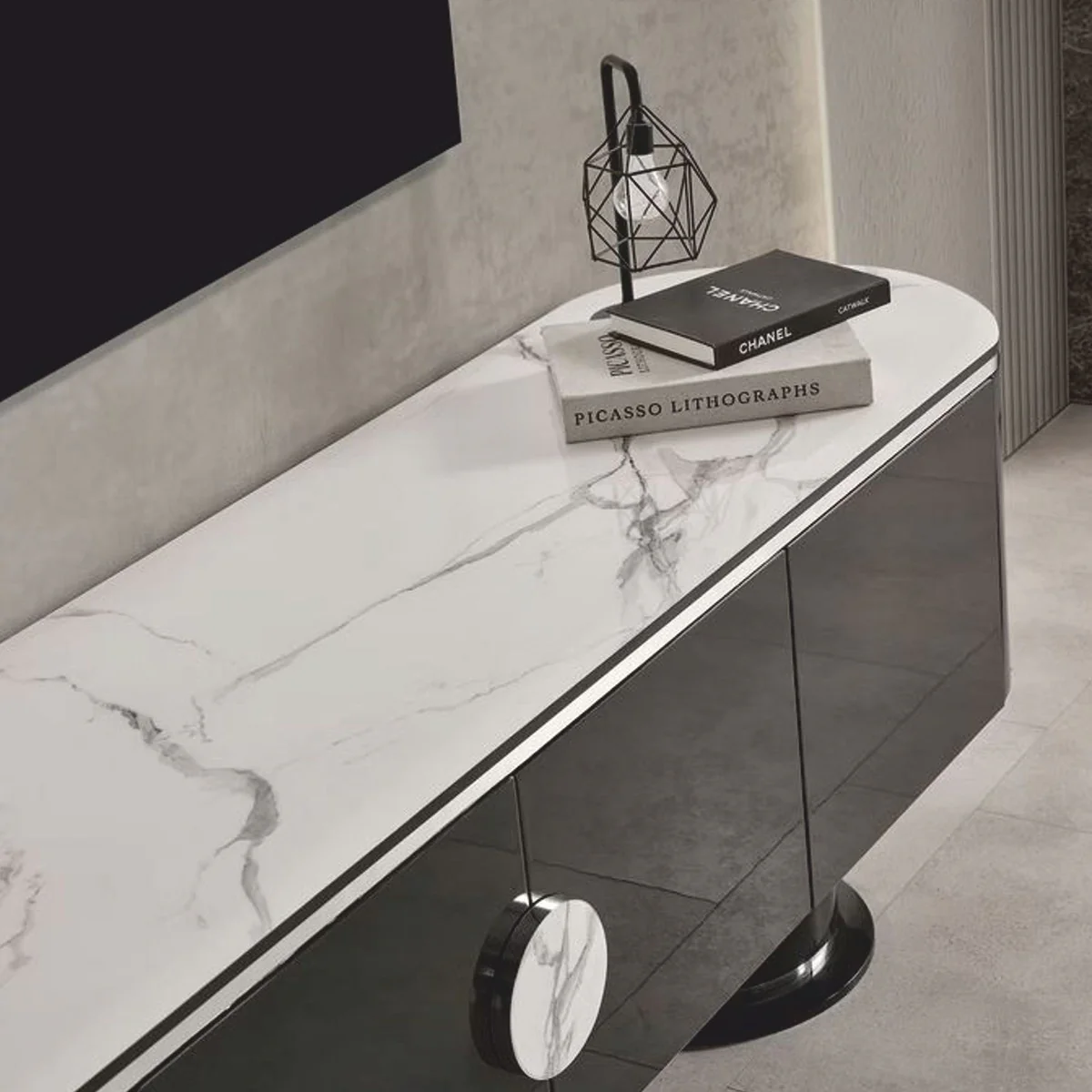 Casa Padrino gabinete de TV de lujo negro / blanco / plata Al. 221 cm - Muebles de salón y hotel