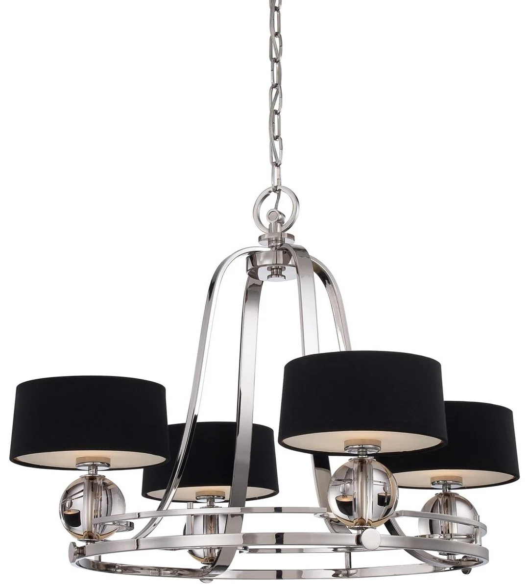 Casa Padrino lámpara de araña LED Art Deco de lujo plata / negro Ø 77,5 x A. 57,2 cm - Lámpara de araña redonda de metal con pantallas - Araña de salón - Luces Art Deco - Luces de lujo