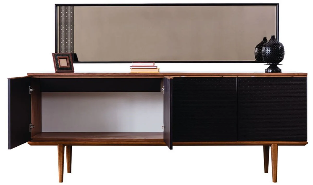 Casa Padrino conjunto de muebles de lujo marrón / negro - 1 Aparador con 4 Puertas y 1 Espejo - Muebles modernos de madera maciza - Colección de Lujo