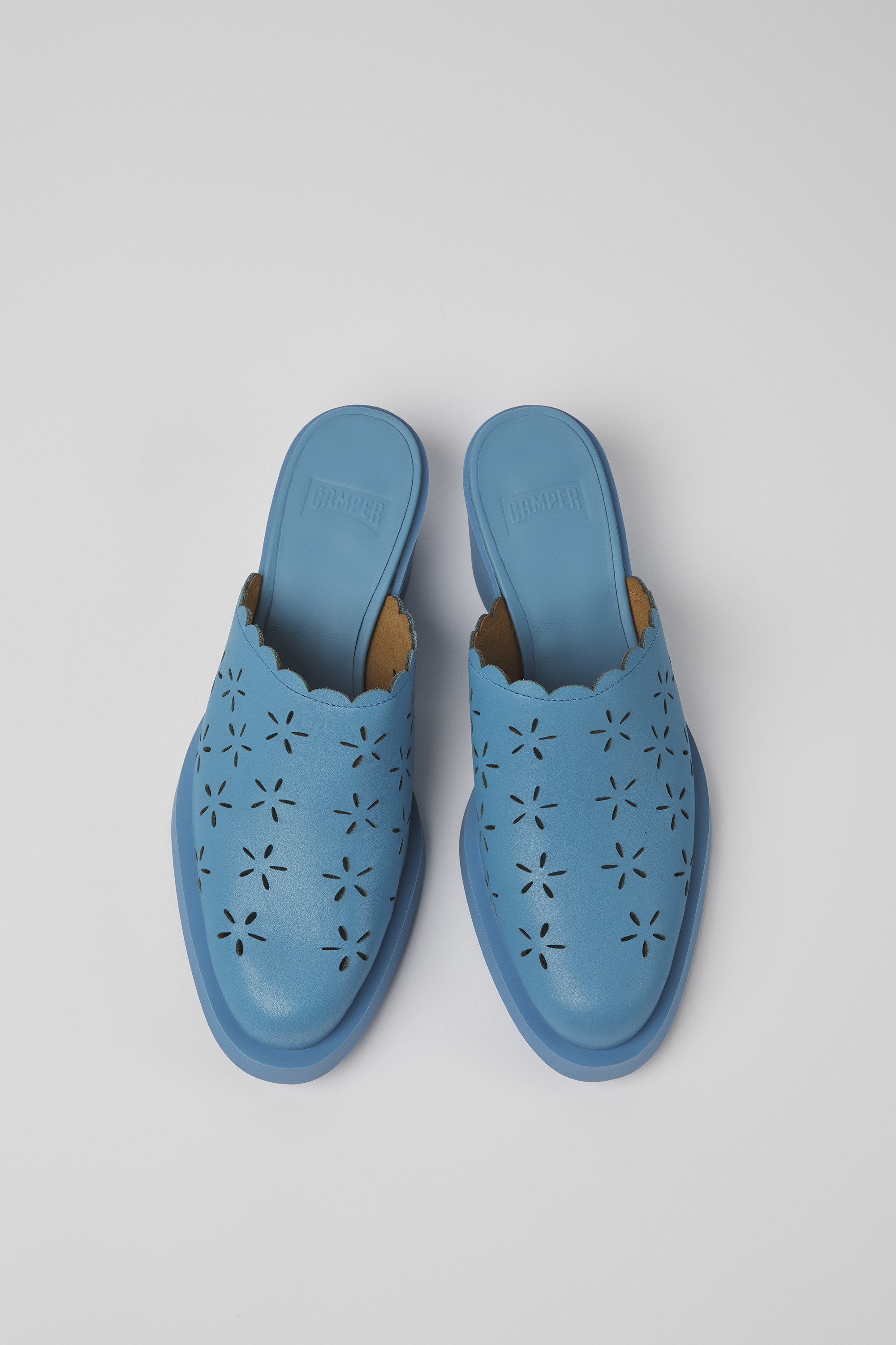 Bonnie - Blue leather mules for women