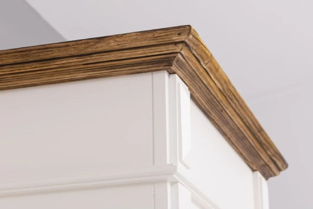 Casa Padrino armario de madera maciza estilo campestre blanco / marr¨®n 205 x 65 x A. 210 cm - Armario de madera maciza - Armario de recibidor - Muebles de estilo campestre