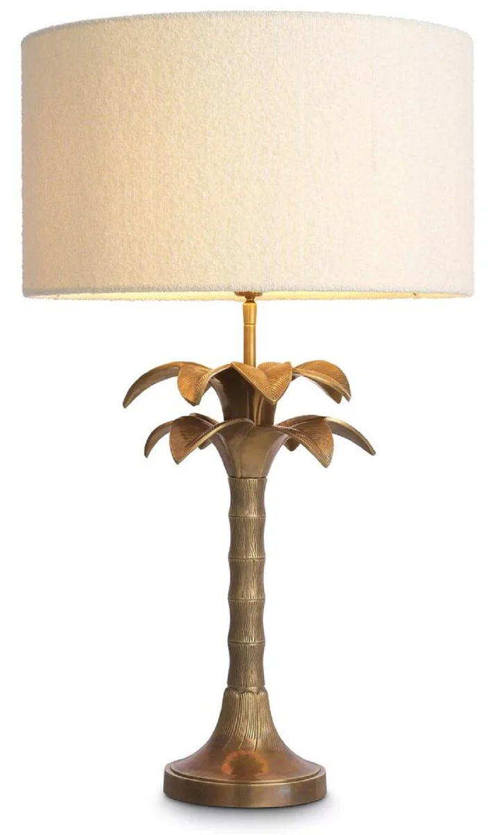 Casa Padrino lámpara de mesa de lujo palmera latón vintage / crema Ø 45 x A. 76,5 cm - Lámpara de escritorio en diseño de palmera - Lámparas de mesa de lujo - Muebles de lujo - Calidad de lujo
