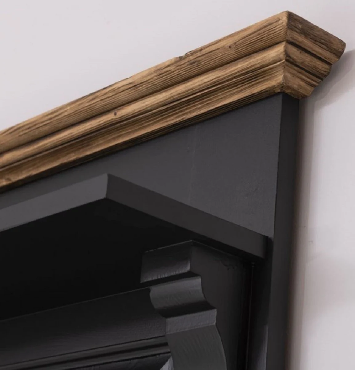 Casa Padrino armario de estilo campestre negro / marr¨®n 180 x 41 x A. 210 cm - Armario de Madera Maciza con Espejo - Muebles de Estilo Campestre