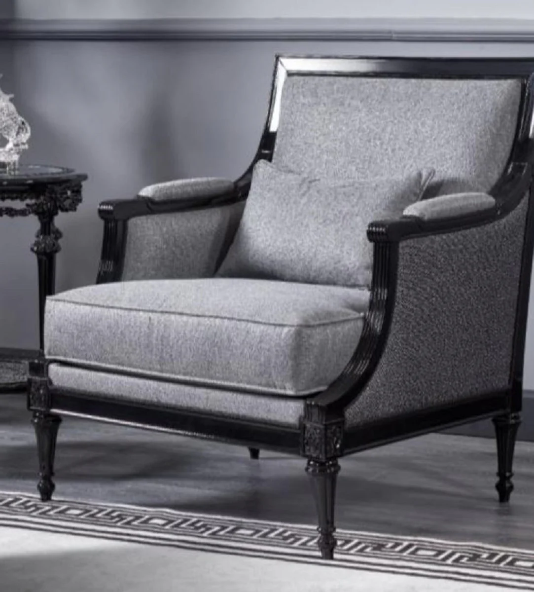 Casa Padrino sill¨®n barroco de lujo gris / negro - Magn¨ªfico sill¨®n de sal¨®n - Muebles de sal¨®n de estilo barroco - Muebles de lujo de estilo barroco - Mobiliario barroco - Noble y Magn¨ªfico