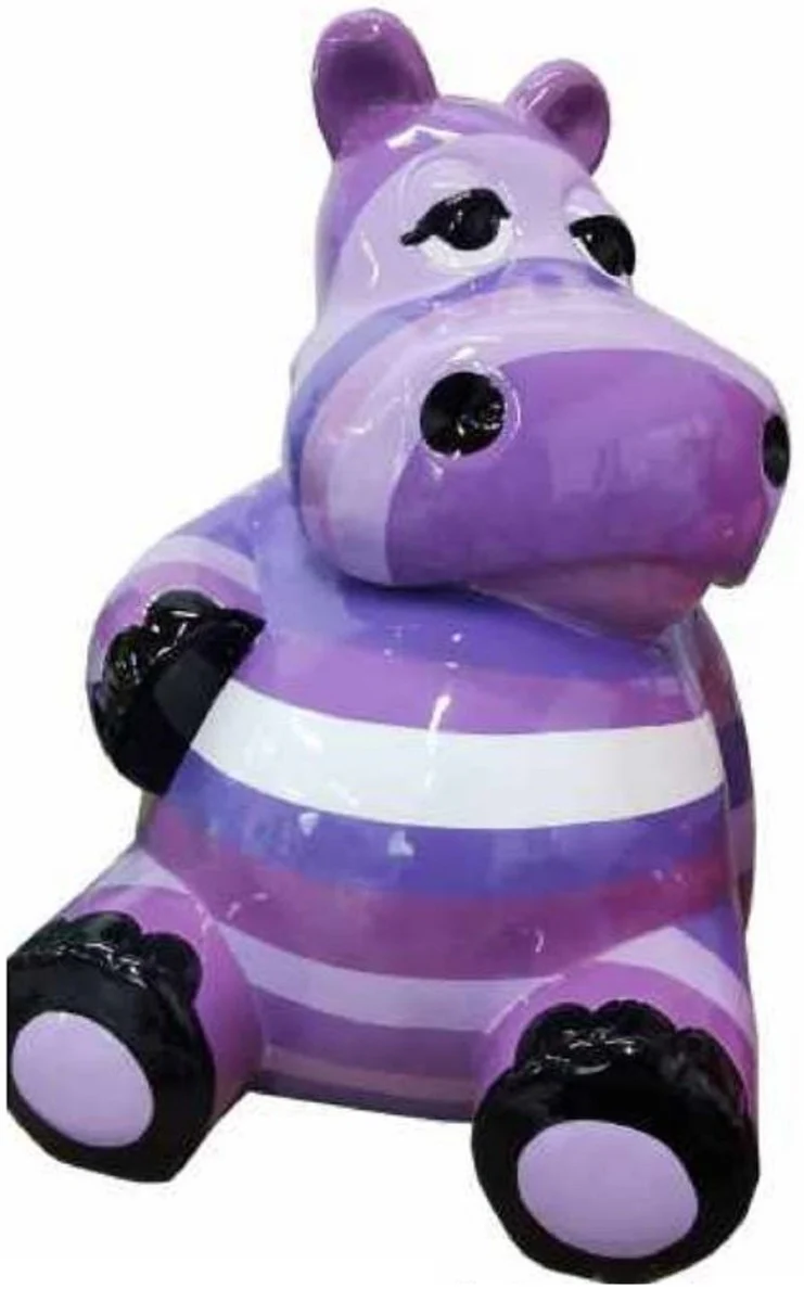 Casa Padrino escultura de diseño hipopótamo sentado púrpura / multicolor A. 48 cm - Figura decorativa resistente a la intemperie - Decoración salón - Decoración jardín - Decoración terraza
