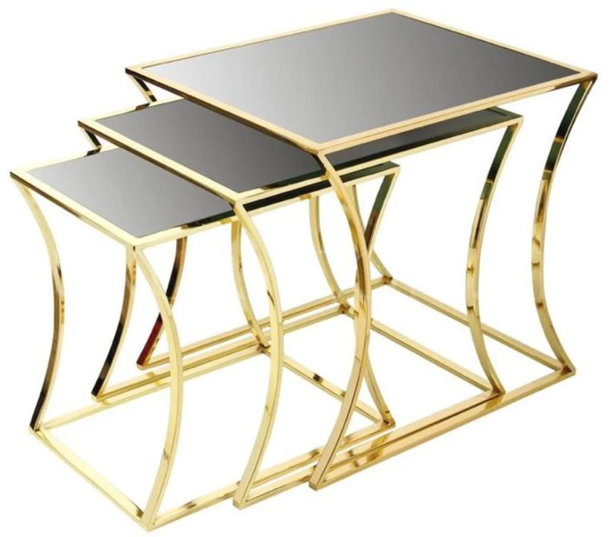 Casa Padrino conjunto de mesa auxiliar de lujo oro / negro - 3 Mesas de metal con tapa de vidrio - Muebles de Lujo