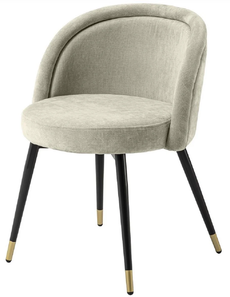 Casa Padrino conjunto de sillas de comedor de lujo arena / negro / lat¨®n 57,5 x 58 x A. 77 cm - Sillas de comedor nobles - Muebles de comedor de lujo