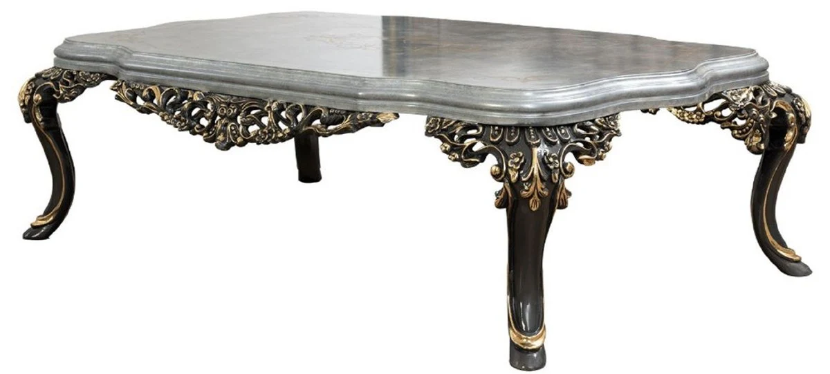 Casa Padrino mesa de centro barroco de lujo plata / gris / oro - Magn¨ªfica mesa de sal¨®n de madera maciza en estilo barroco - Muebles de sal¨®n barrocos - Noble y Magn¨ªfico
