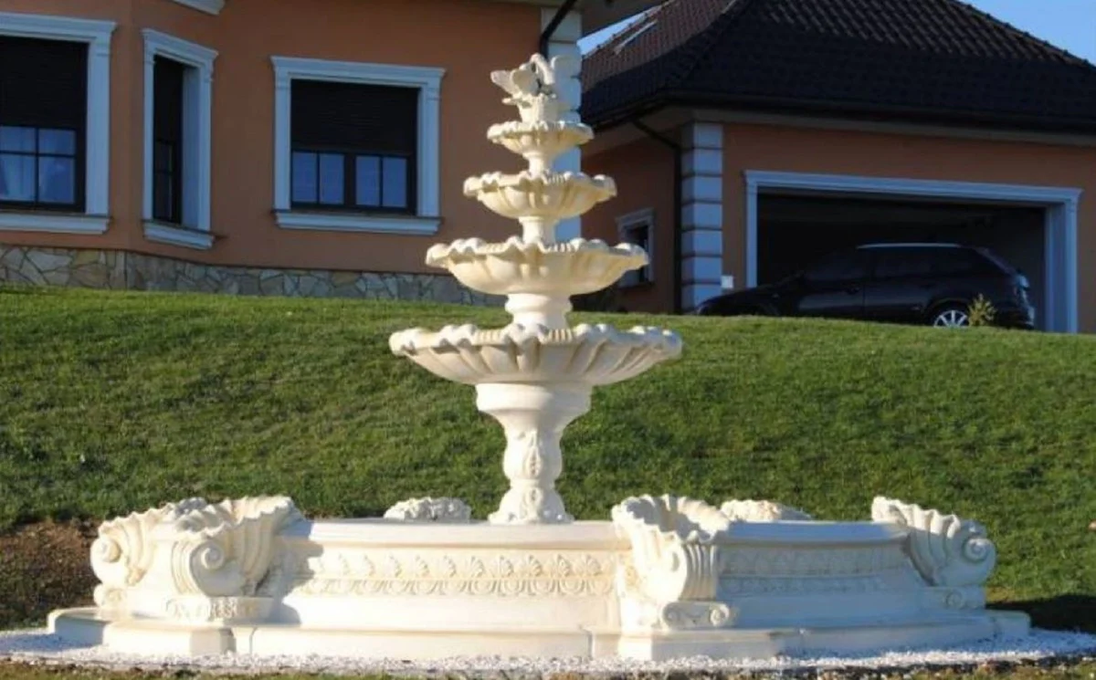 Casa Padrino borde de fuente barroco blanco Ø 445 x A. 48 cm - Borde de fuente de jardín redondo - Magnífica decoración de jardín en estilo barroco