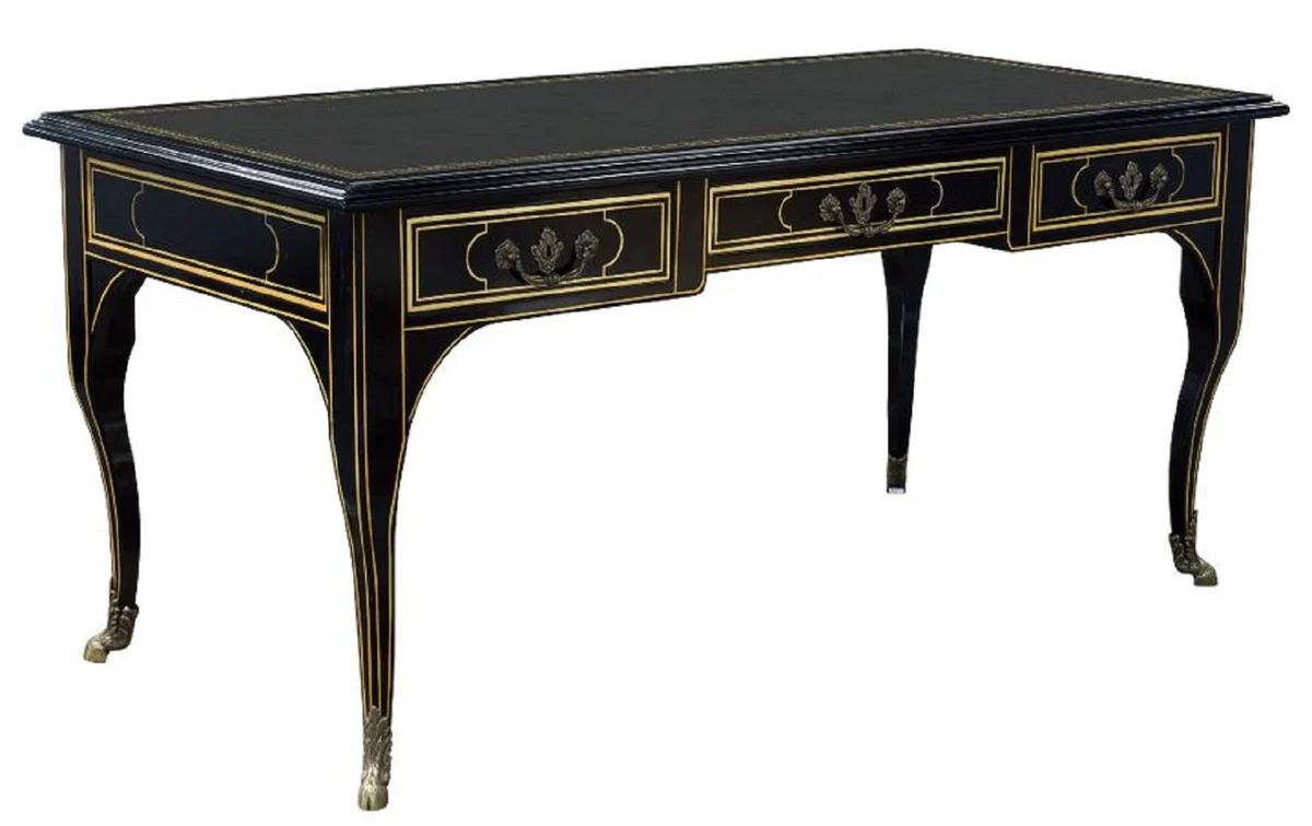Casa Padrino escritorio barroco de lujo negro / oro - Magn¨ªfica mesa de oficina de caoba con 3 cajones - Muebles de oficina barrocos - Muebles de oficina de lujo en estilo barroco