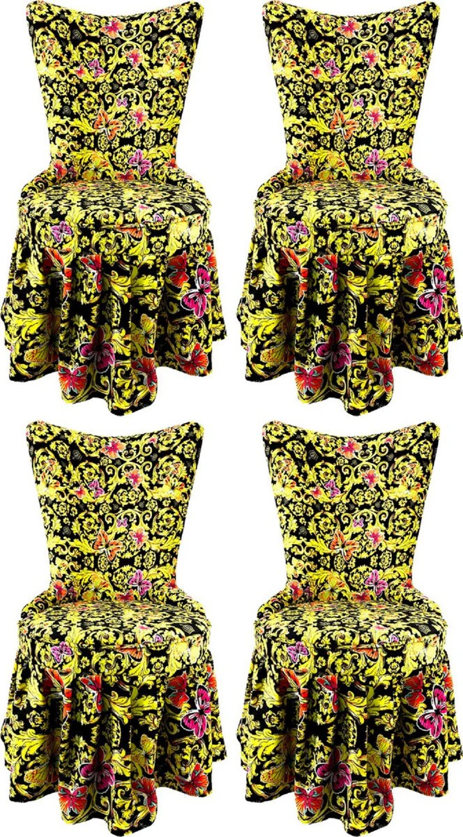 Pomp??s by Casa Padrino Sillas de Comedor de Castillo Barroco de Lujo Mariposas y Flores Multicolor / Negro / Oro - Sillas Barroco de Pomp??s Dise?adas por Harald Gl??ckler - 4 Sillas de Comedor